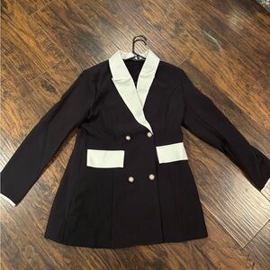 SHEIN Black and Cream Double-Breasted Blazer